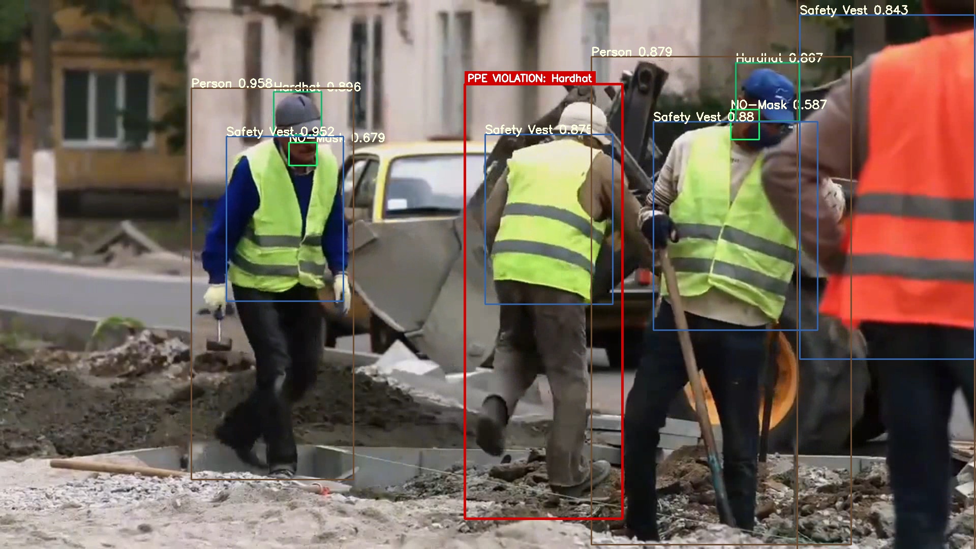 Worker flagged for a missing hardhat while vested workers are correctly cleared